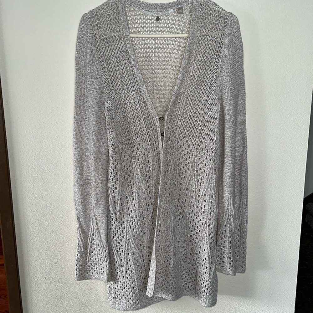 ANTHROPOLOGIE Knitted and Knotted Bella Pointelle Linen Blend Cardigan Size L